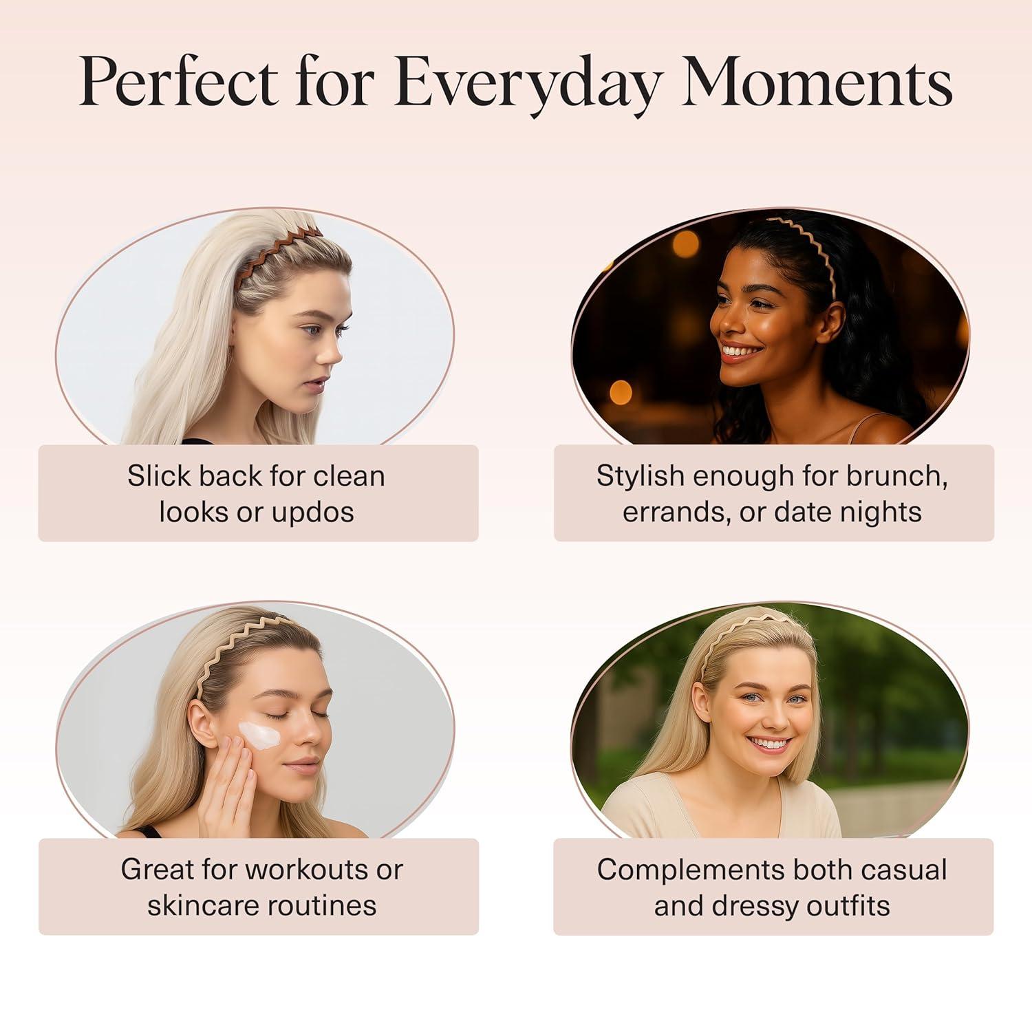 imageKitsch Zig Zag Headbands for Women Non Slip Fashion Accessories for Slicked Back Styles Comfortable Comb Headband with Teeth Ideal Gifts for Women Tortoise ampamp Black Headband 2 pcsNeutral