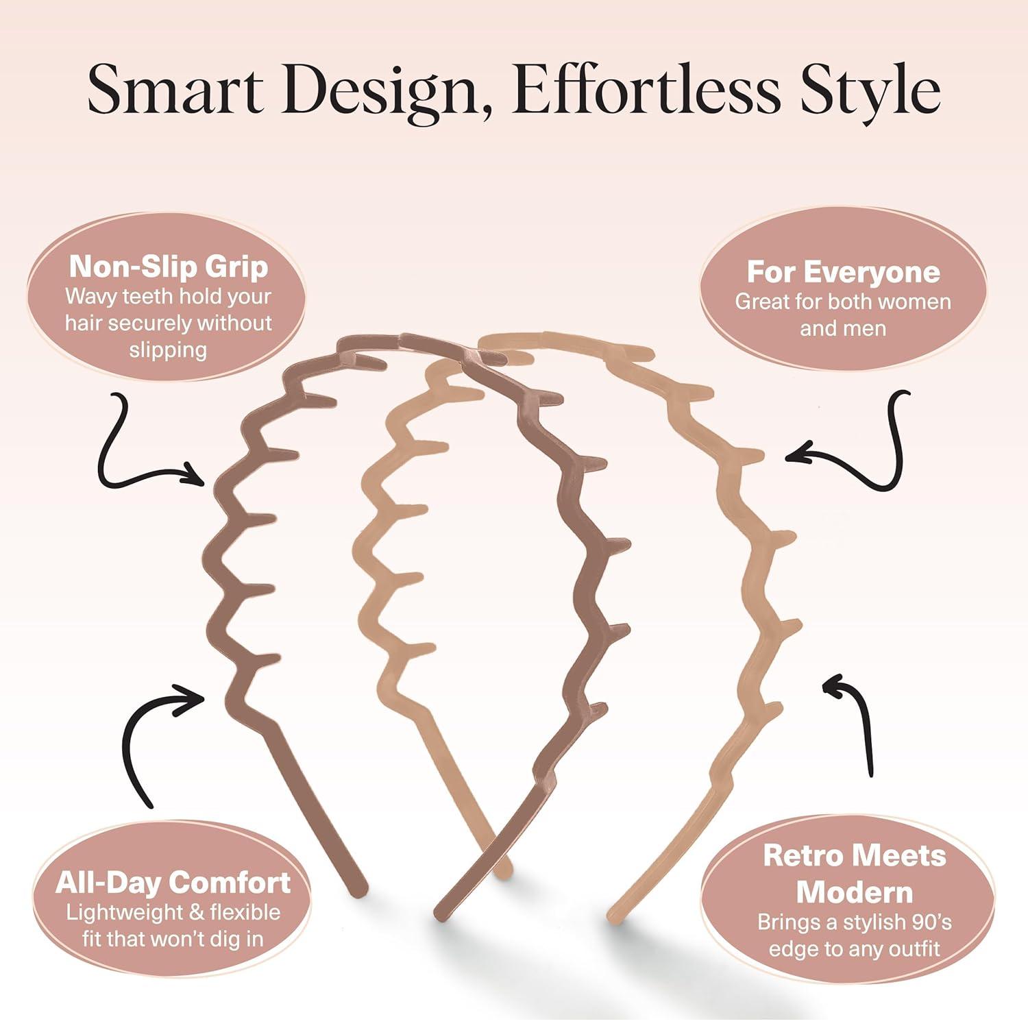 imageKitsch Zig Zag Headbands for Women Non Slip Fashion Accessories for Slicked Back Styles Comfortable Comb Headband with Teeth Ideal Gifts for Women Tortoise ampamp Black Headband 2 pcsNeutral