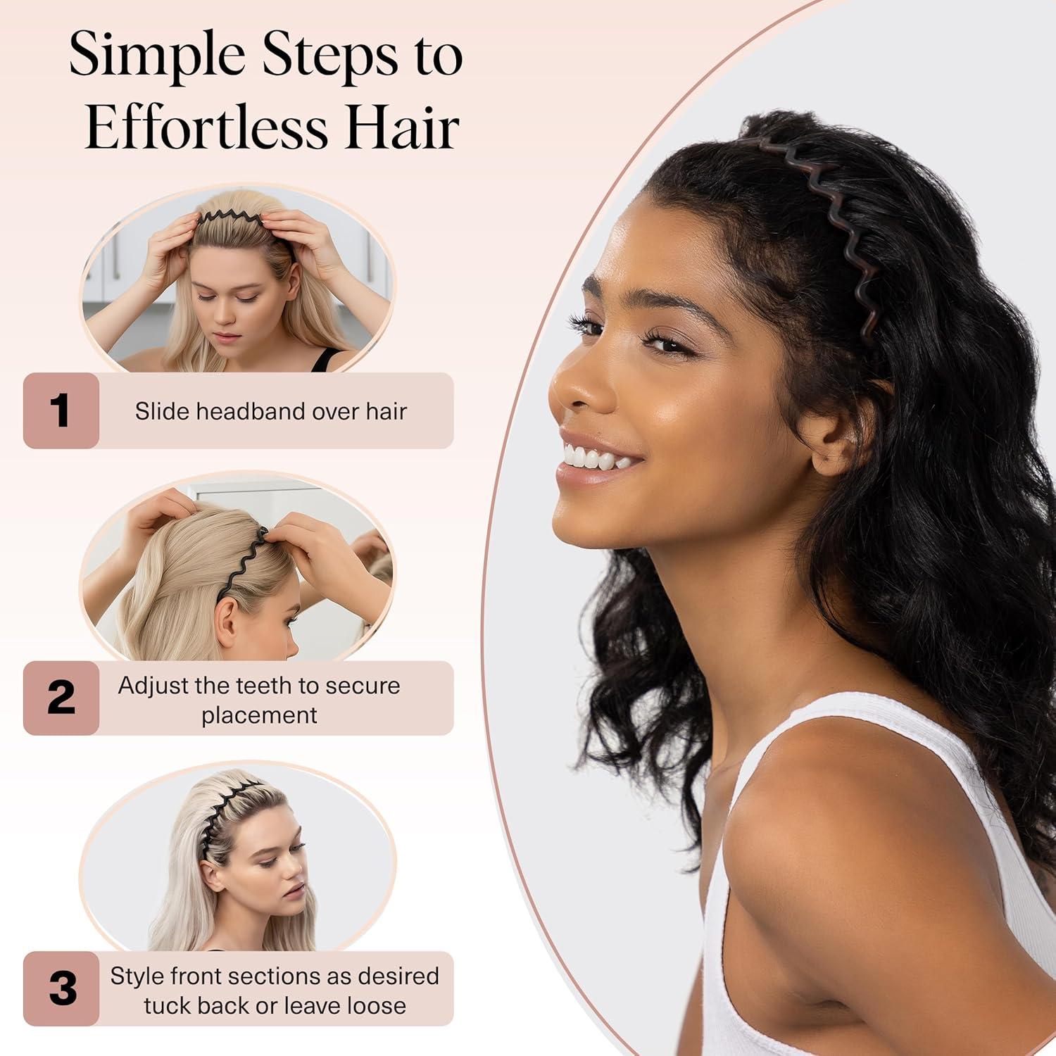 imageKitsch Zig Zag Headbands for Women Non Slip Fashion Accessories for Slicked Back Styles Comfortable Comb Headband with Teeth Ideal Gifts for Women Tortoise ampamp Black Headband 2 pcsBlack Tort