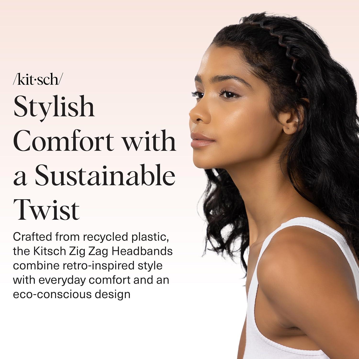 imageKitsch Zig Zag Headbands for Women Non Slip Fashion Accessories for Slicked Back Styles Comfortable Comb Headband with Teeth Ideal Gifts for Women Tortoise ampamp Black Headband 2 pcsBlack Tort