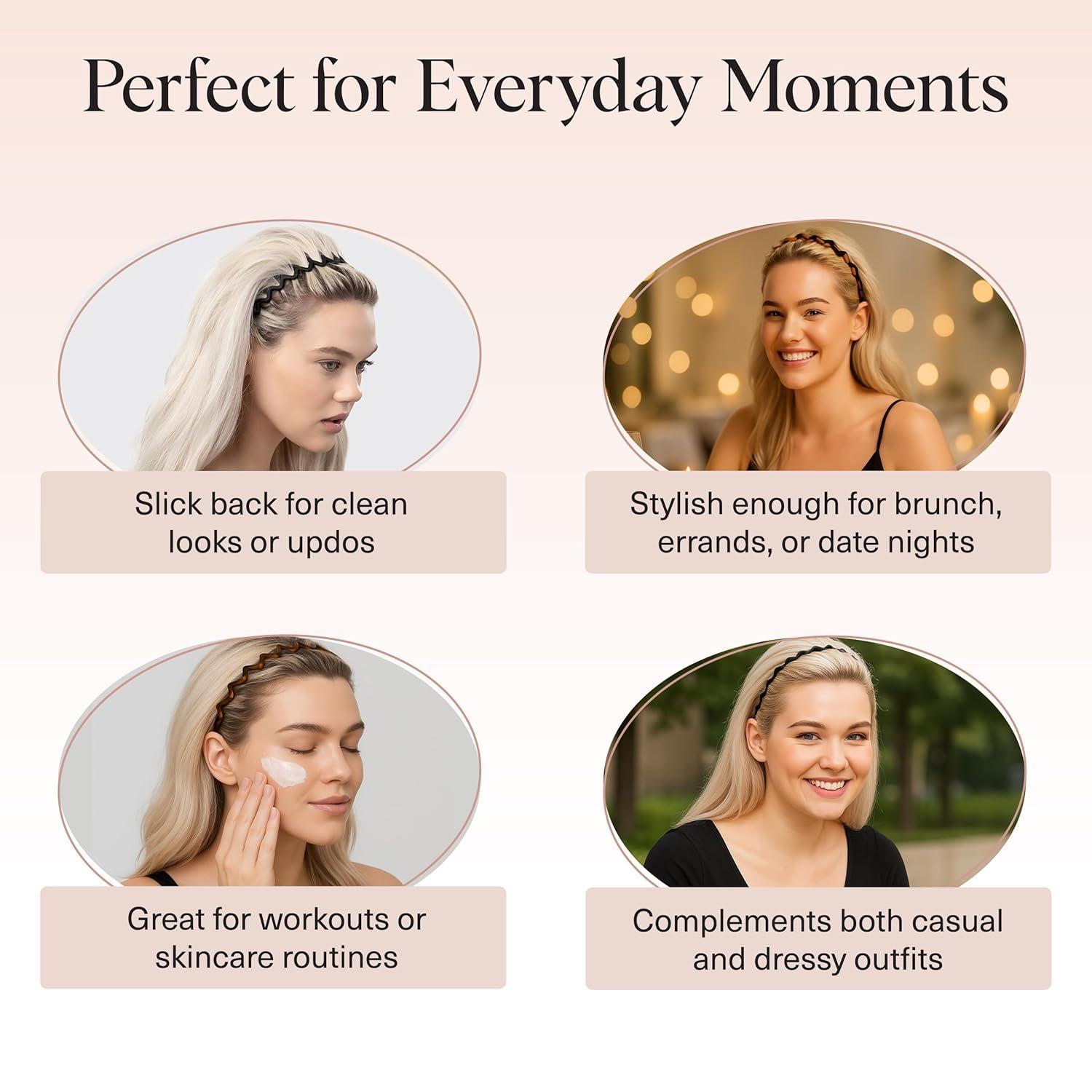 imageKitsch Zig Zag Headbands for Women Non Slip Fashion Accessories for Slicked Back Styles Comfortable Comb Headband with Teeth Ideal Gifts for Women Tortoise ampamp Black Headband 2 pcsBlack Tort