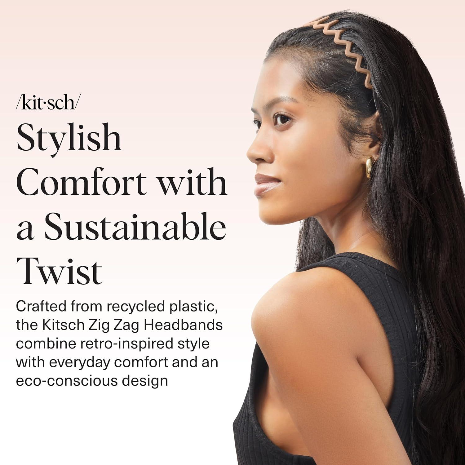 imageKitsch Zig Zag Headbands for Women Non Slip Fashion Accessories for Slicked Back Styles Comfortable Comb Headband with Teeth Ideal Gifts for Women Tortoise ampamp Black Headband 2 pcsNeutral