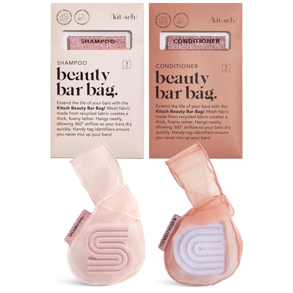 imageKitsch Bar Soap Saver Bag Patented Mesh Bag Soap Holder for Shampoo and Conditioner Bars Extends Use ampamp Prevents Soggy Mess Recycled Mesh Beauty Pouch EcoFriendly BlackBlush Terracotta