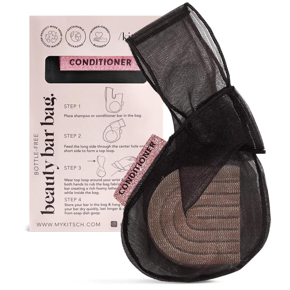 imageKitsch Bar Soap Saver Bag Patented Mesh Bag Soap Holder for Shampoo and Conditioner Bars Extends Use ampamp Prevents Soggy Mess Recycled Mesh Beauty Pouch EcoFriendly BlackBlack