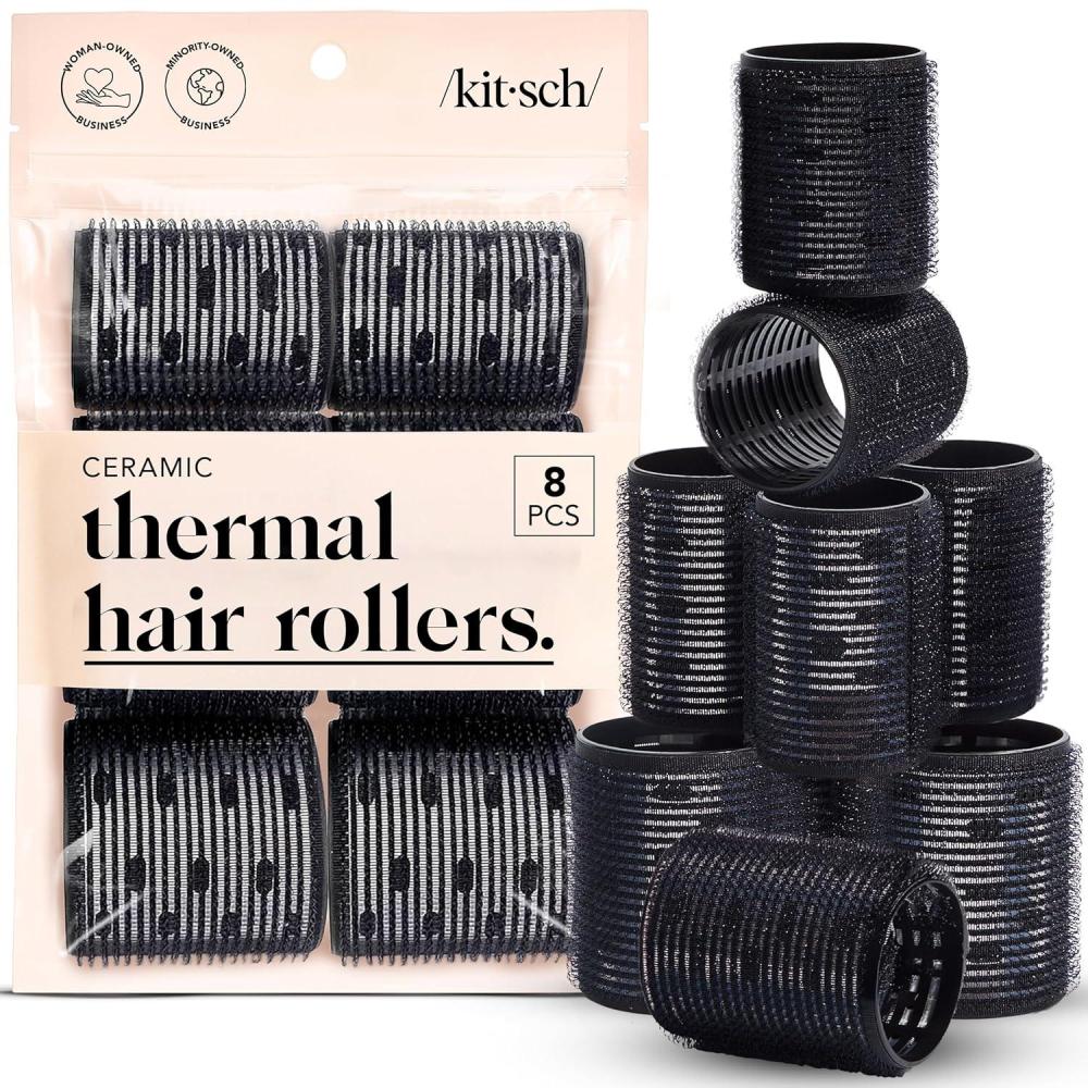 imageKitsch Ceramic Thermal Hair Rollers for Women Self Grip Hair Curlers for Heatless Curls Overnight Volumizing Large Rollers for Short ampamp Long Hair For Long Lasting FrizzFree Curls Black 8pcsBlack