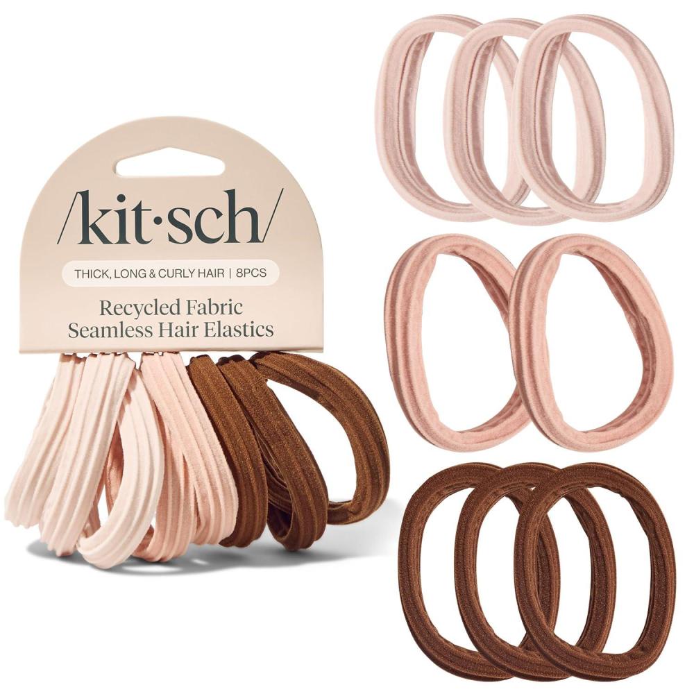 imageKitsch Hair Ties No Damage Strong Stretchy Hair Bands Soft Nylon Ponytail Holders SnagFree Rubber Bands Perfect for Updos ampamp Braids Ideal Gifts for Women Black 8pcsRosewood