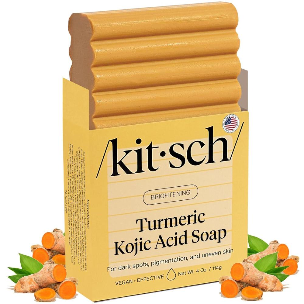 imageKitsch Kojic Acid Soap Turmeric Soap Bar with Hyaluronic Acid ampamp Shea Butter Brightening ampamp Hydrating Body Wash ampamp Face Wash for Dark Spots Even Skin Tone ampamp Natural Glow Made in USA 4 ozFacial Soap Body Bar