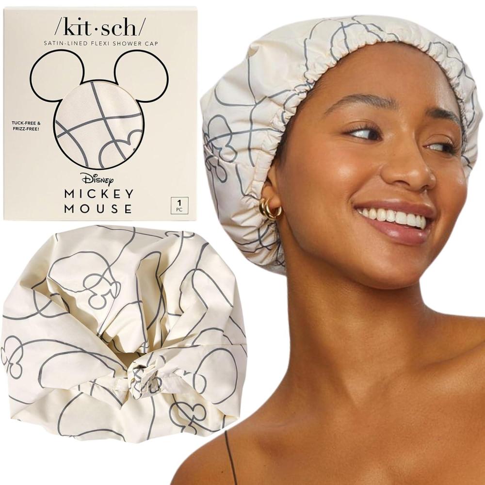 imageKitsch Luxury Shower Caps for Women Reusable Waterproof Large Shower Cap for Women Nonslip Quickdry Hair Cap for Long and Short Hair Comfortable and Stylish Design Blush DotMickey Maze