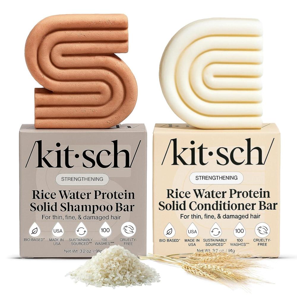 imageKitsch Rice Water Protein Solid Shampoo and Conditioner Set for Hair Growth Strengthening Hair Care Duo wRice Protein ampamp Vitamins for Damage Repair Paraben Sulfate ampamp Silicone Free Made in USA