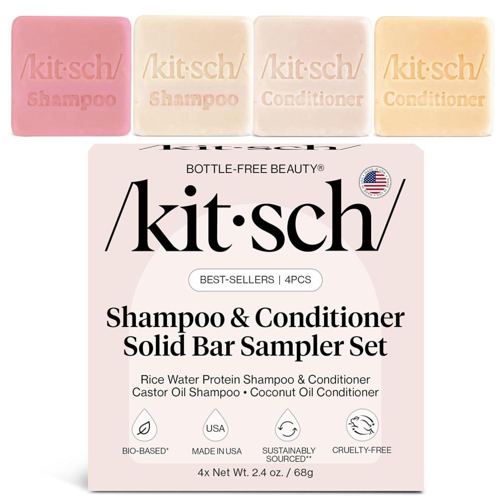 imageKitsch Shampoo and Conditioner Set 4pc Sampler Bars with Rice Water Shampoo and Conditioner Castor Oil Shampoo ampamp Coconut Oil Conditioner BottleFree Beauty for Hair Growth Repair ampamp Moisture