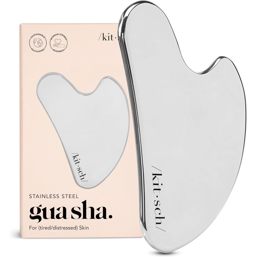 imageKitsch Stainless Steel Gua Sha Facial Tools Lymphatic Drainage Massager for Face ampamp Chin Jawline Shaper Double Chin Reducer Guasha Tool for Face Massager Skin Care Tools IrridescentSilver