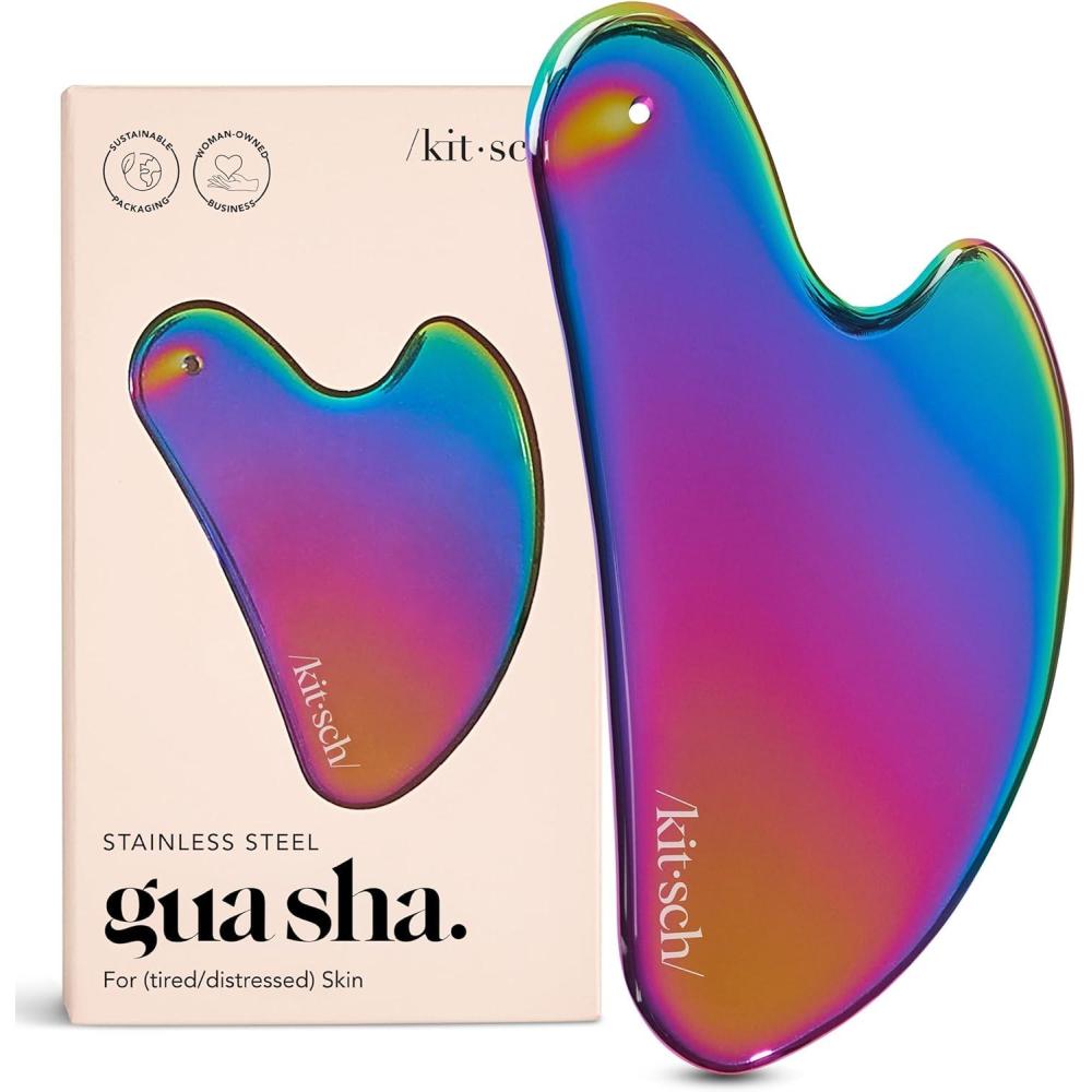 imageKitsch Stainless Steel Gua Sha Facial Tools Lymphatic Drainage Massager for Face ampamp Chin Jawline Shaper Double Chin Reducer Guasha Tool for Face Massager Skin Care Tools IrridescentIrridescent
