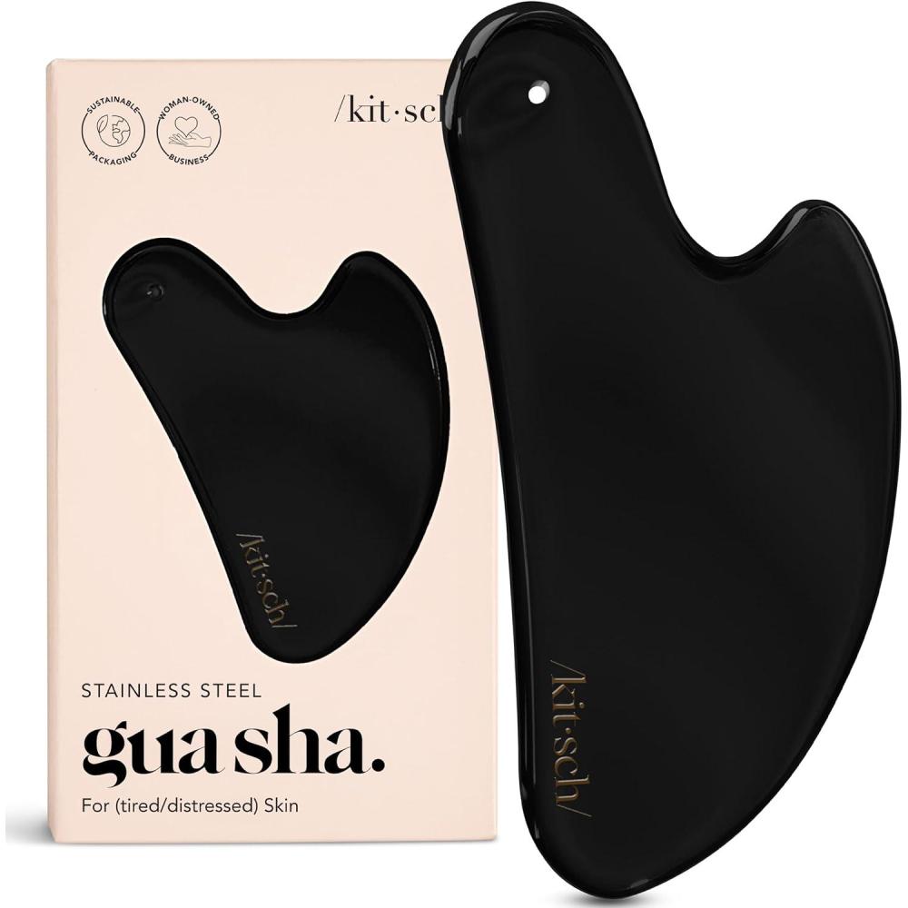 imageKitsch Stainless Steel Gua Sha Facial Tools Lymphatic Drainage Massager for Face ampamp Chin Jawline Shaper Double Chin Reducer Guasha Tool for Face Massager Skin Care Tools IrridescentMatte Black