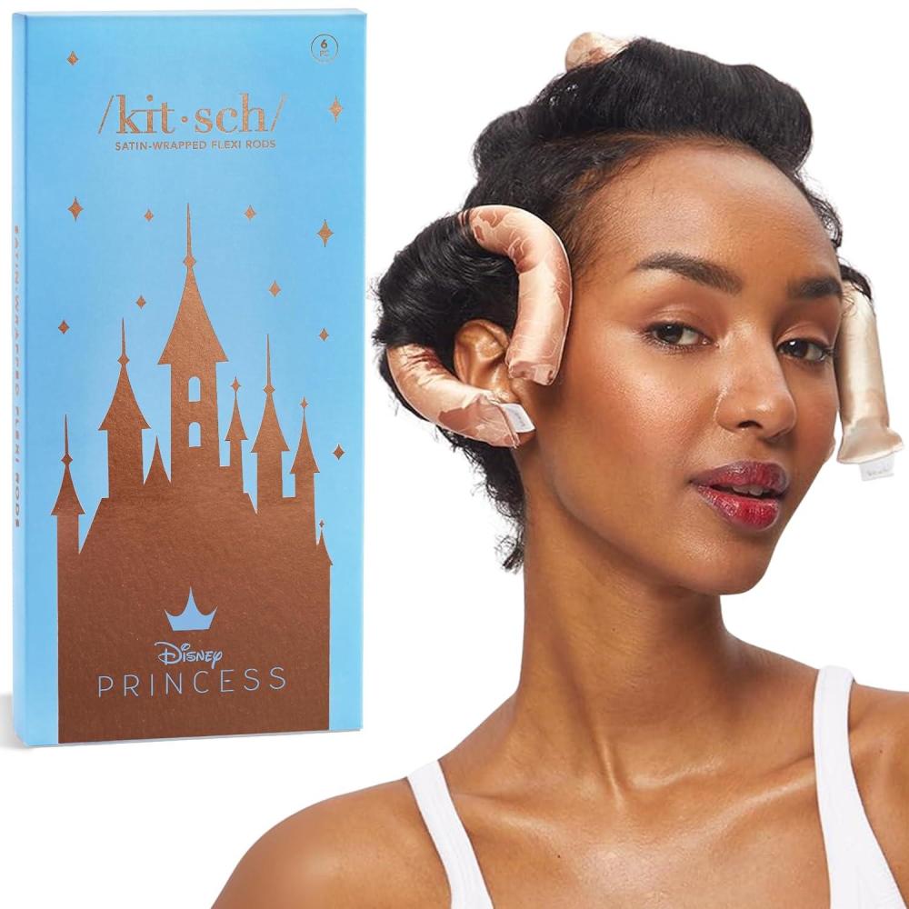 imageKitsch XL Flexi Rods for Heatless Curls Overnight Soft Velvet Hair Rollers for Women Hair Curlers to Sleep In Eucalyptus 4pcsDisney Princess