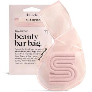 Kitsch Bar Soap Saver Bag – Patented Mesh Bag Soap Holder for Shampoo and Conditioner Bars – Extends Use & Prevents Soggy Mess – Recycled Mesh Beauty Pouch, Eco-Friendly – Black(Blush)