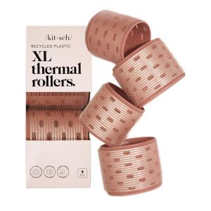 Kitsch Ceramic Thermal Hair Rollers for Women – Self Grip Hair Curlers for Heatless Curls Overnight – Volumizing Large Rollers for Short & Long Hair – For Long Lasting Frizz-Free Curls – Black, 8pcs(Terracotta)