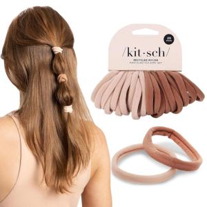 Kitsch Hair Ties No Damage – Strong, Stretchy Hair Bands | Soft Nylon Ponytail Holders, Snag-Free Rubber Bands, Perfect for Updos & Braids | Ideal Gifts for Women – Black, 8pcs(Blush Standard (Pack of 20))