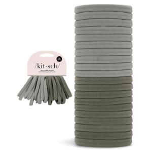 Kitsch Hair Ties No Damage – Strong, Stretchy Hair Bands | Soft Nylon Ponytail Holders, Snag-Free Rubber Bands, Perfect for Updos & Braids | Ideal Gifts for Women – Black, 8pcs(Eucalyptus (Pack of 20))