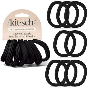 Kitsch Hair Ties No Damage – Strong, Stretchy Hair Bands | Soft Nylon Ponytail Holders, Snag-Free Rubber Bands, Perfect for Updos & Braids | Ideal Gifts for Women – Black, 8pcs(Black (Pack of 8))