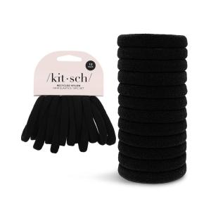 Kitsch Hair Ties No Damage – Strong, Stretchy Hair Bands | Soft Nylon Ponytail Holders, Snag-Free Rubber Bands, Perfect for Updos & Braids | Ideal Gifts for Women – Black, 8pcs(Black Medium (Pack of 12))