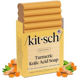 Kitsch Kojic Acid Soap – Turmeric Soap Bar with Hyaluronic Acid & Shea Butter – Brightening & Hydrating Body Wash & Face Wash for Dark Spots, Even Skin Tone & Natural Glow – Made in USA – 4 oz(Facial Soap & Body Bar)
