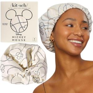 Kitsch Luxury Shower Caps for Women Reusable Waterproof – Large Shower Cap for Women, Non-slip, Quick-dry Hair Cap for Long and Short Hair, Comfortable and Stylish Design – Blush Dot(Mickey Maze)