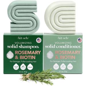 Kitsch Rosemary & Biotin Shampoo and Conditioner Set for Hair Growth – Strengthening, Thickening & Volumizing Shampoo and Conditioner Bar – Paraben, Sulfate & Silicone Free – Made in USA – 2 pack