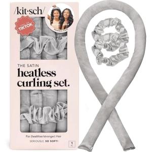 Kitsch Satin Heatless Curling Set – Heatless Curls Overnight with 34″ Hair Curler & 2 Satin Scrunchies – Comfortable Hair Curlers to Sleep In for Frizz-Free, No Heat Damage Styling – Sunset Tie Dye(07 Silver)