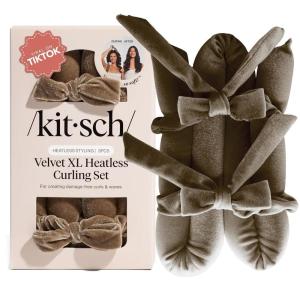 Kitsch Satin Heatless Curling Set – Heatless Curls Overnight with 34″ Hair Curler & 2 Satin Scrunchies – Comfortable Hair Curlers to Sleep In for Frizz-Free, No Heat Damage Styling – Sunset Tie Dye(Eucalyptus)