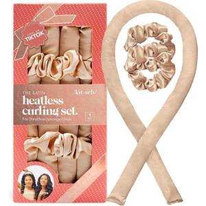 Kitsch Satin Heatless Curling Set – Heatless Curls Overnight with 34″ Hair Curler & 2 Satin Scrunchies – Comfortable Hair Curlers to Sleep In for Frizz-Free, No Heat Damage Styling – Sunset Tie Dye(Champagne)