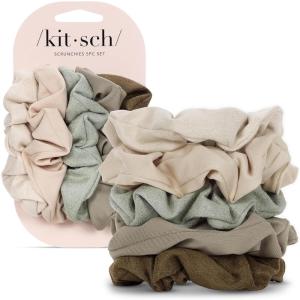 Kitsch Satin Scrunchies for Women – No Crease Hair Ties for Girls | Scrunchies For All Hair Types and Textures, Perfect for Day or Night | Ideal Gifts for Women – Assorted Cherry Blossom, 5pcs(Moss Green)