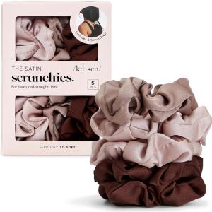 Kitsch Satin Scrunchies for Women – No Crease Hair Ties for Girls | Scrunchies For All Hair Types and Textures, Perfect for Day or Night | Ideal Gifts for Women – Assorted Cherry Blossom, 5pcs(Cameo)