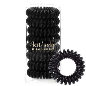 Kitsch Spiral Hair Ties for Women – Creaseless and Dent-free Black Hair Ties No Damage, Phone Cord Coils | Made of Flexible and Durable Plastic | Ideal for Daily Use – 8pcs(Black)