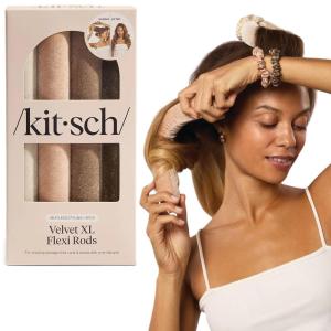 Kitsch XL Flexi Rods for Heatless Curls Overnight – Soft Velvet Hair Rollers for Women – Hair Curlers to Sleep In – Eucalyptus, 4pcs(Eucalyptus)