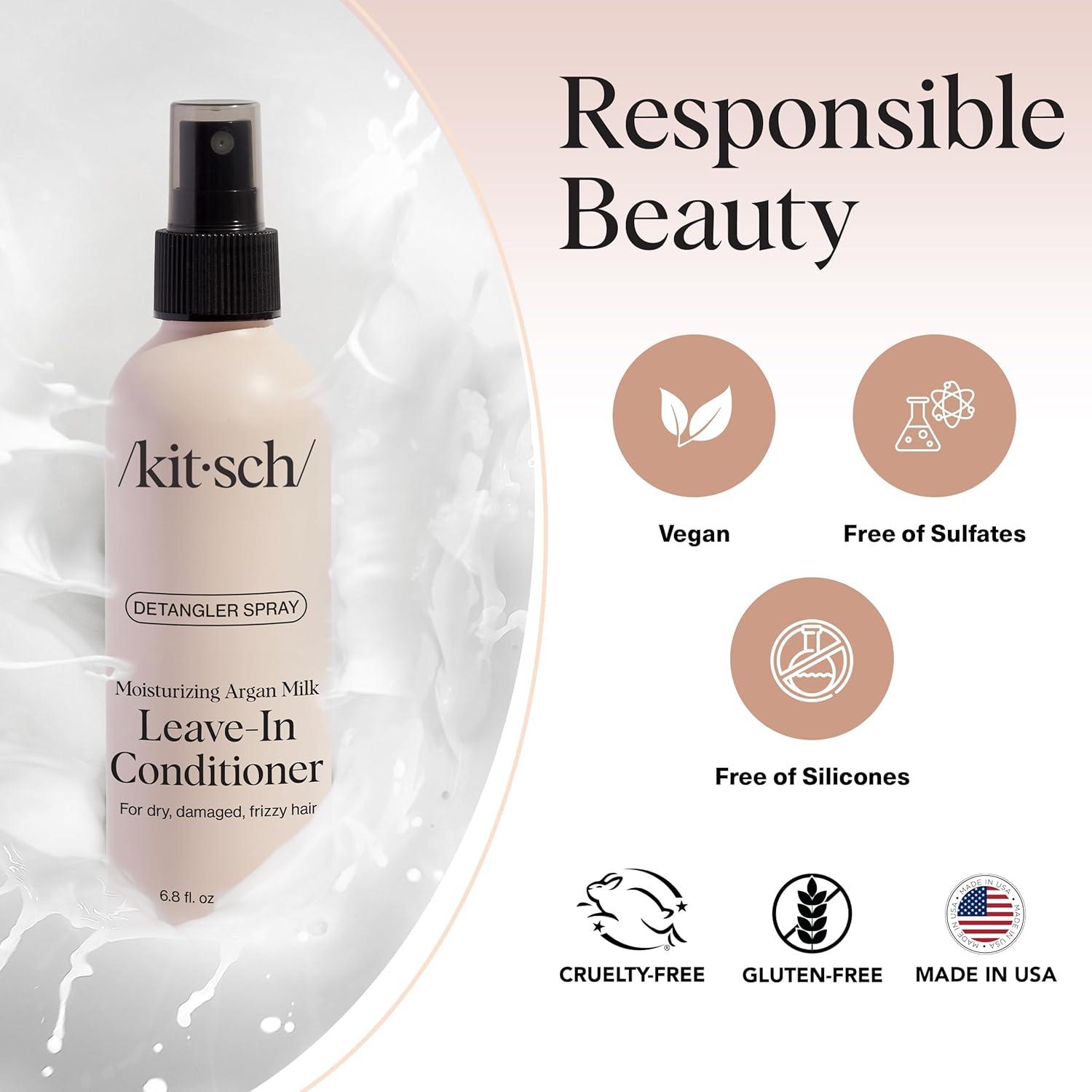 imageKitsch Argan Milk Leave In Conditioner Detangler Spray for Wavy Fine Dry ampamp Damaged Hair SulfateFree Frizz Control for Women Men ampamp Kids Lightweight Moisturizer Ideal Gifts for Women 68oz