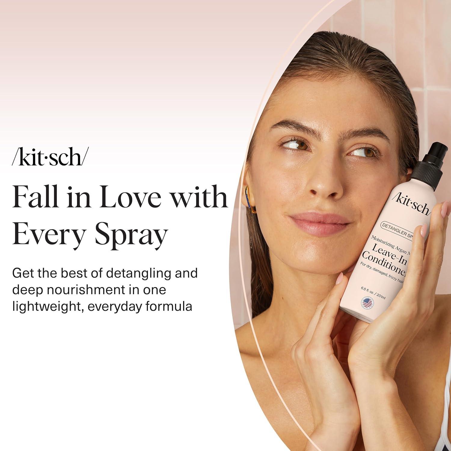 imageKitsch Argan Milk Leave In Conditioner Detangler Spray for Wavy Fine Dry ampamp Damaged Hair SulfateFree Frizz Control for Women Men ampamp Kids Lightweight Moisturizer Ideal Gifts for Women 68oz