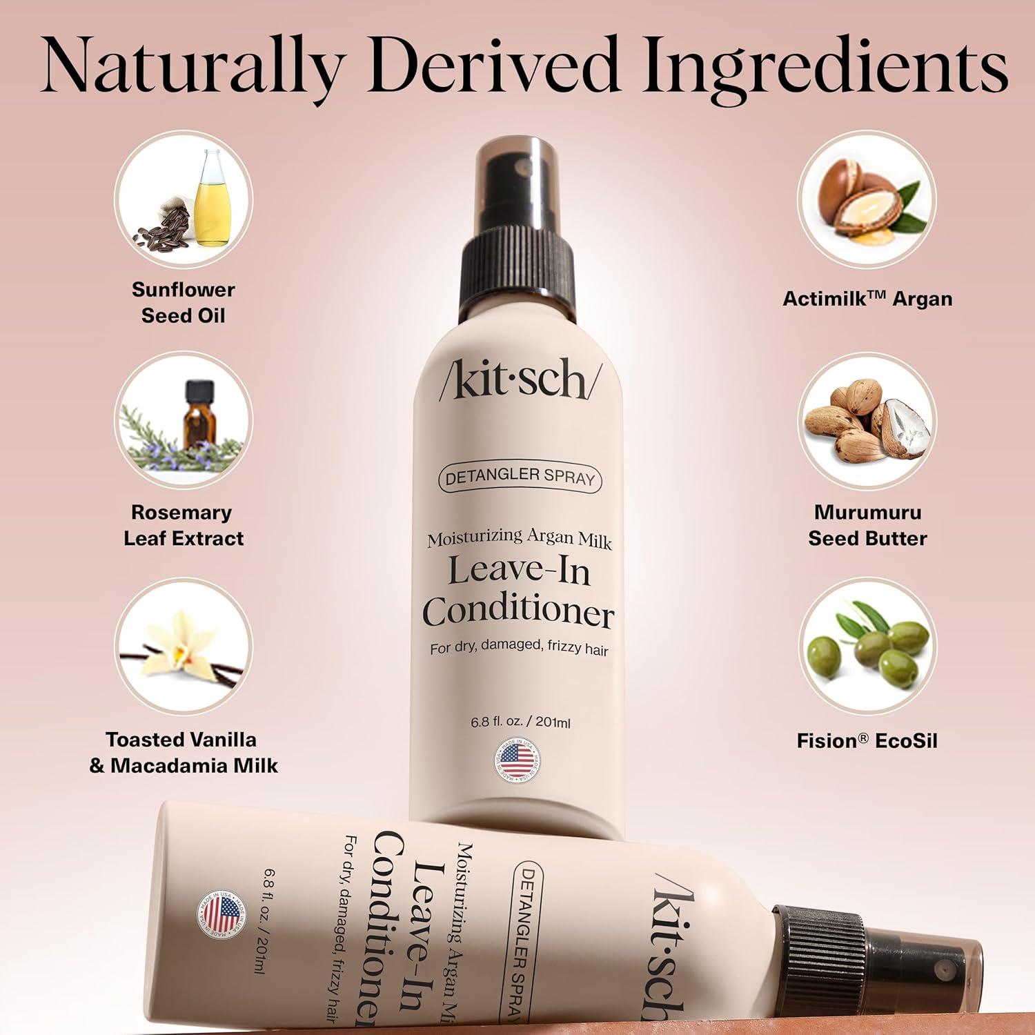 imageKitsch Argan Milk Leave In Conditioner Detangler Spray for Wavy Fine Dry ampamp Damaged Hair SulfateFree Frizz Control for Women Men ampamp Kids Lightweight Moisturizer Ideal Gifts for Women 68oz