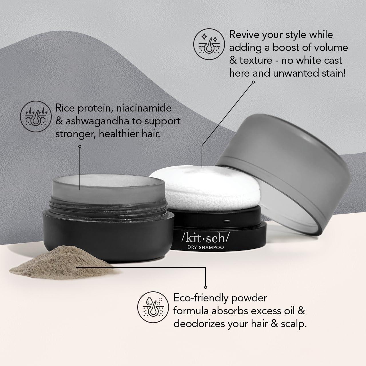 imageKitsch Dry Shampoo Powder for Women ampamp Men Dry Shampoo for Dark Hair wRice Protein Unscented Volumizing No White Cast Non Toxic Non Aerosol Organic Paraben ampamp Benzene Free Travel Size 8g