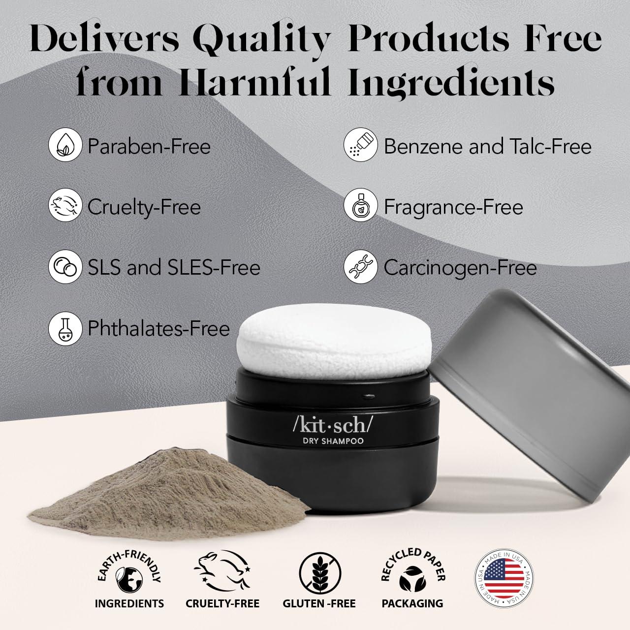 imageKitsch Dry Shampoo Powder for Women ampamp Men Dry Shampoo for Dark Hair wRice Protein Unscented Volumizing No White Cast Non Toxic Non Aerosol Organic Paraben ampamp Benzene Free Travel Size 8g