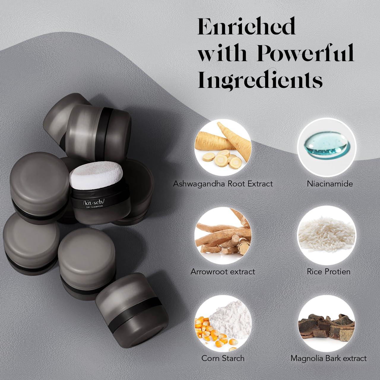 imageKitsch Dry Shampoo Powder for Women ampamp Men Dry Shampoo for Dark Hair wRice Protein Unscented Volumizing No White Cast Non Toxic Non Aerosol Organic Paraben ampamp Benzene Free Travel Size 8g