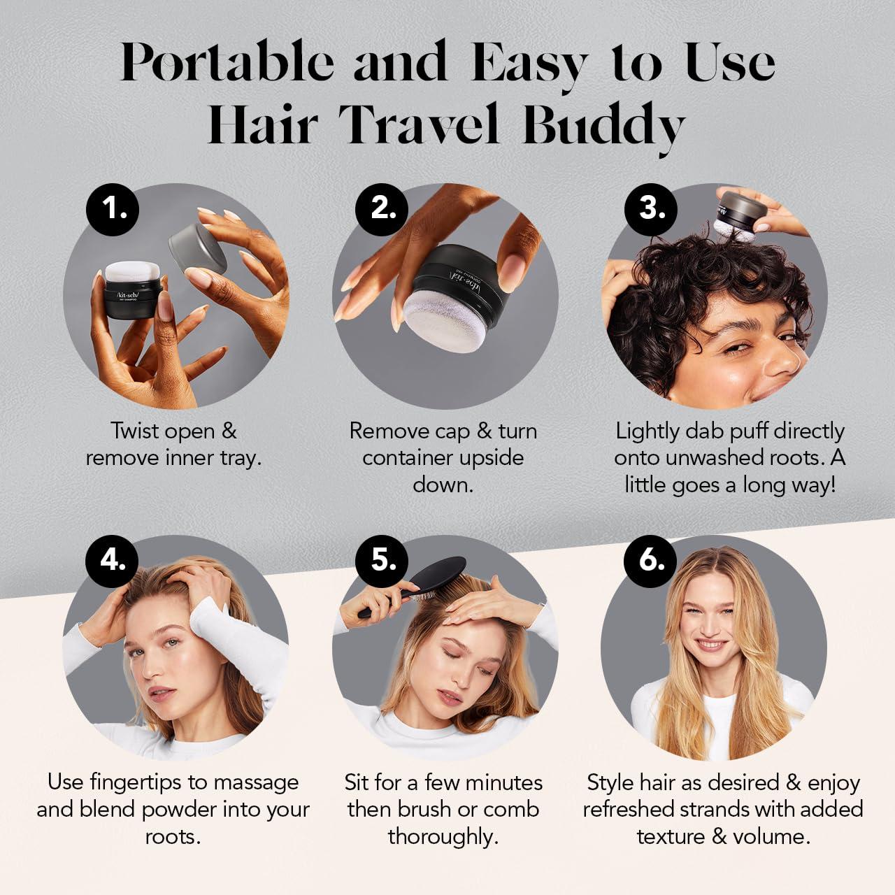 imageKitsch Dry Shampoo Powder for Women ampamp Men Dry Shampoo for Dark Hair wRice Protein Unscented Volumizing No White Cast Non Toxic Non Aerosol Organic Paraben ampamp Benzene Free Travel Size 8g