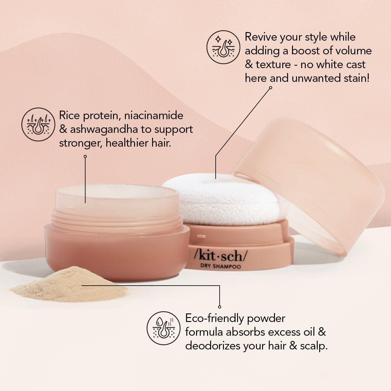 imageKitsch Dry Shampoo for Women Texture Powder for Men For Oily ampamp Light Hair Rice Protein Unscented No White Cast Non Aerosol Organic Paraben ampamp Benzene Free Compact Travel Size 8g