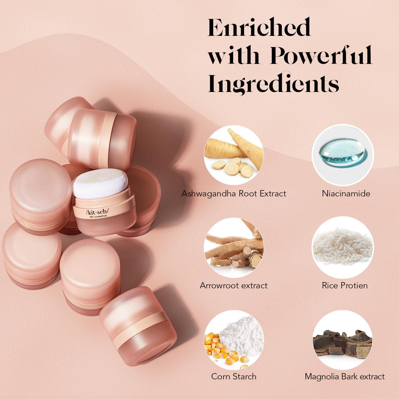 imageKitsch Dry Shampoo for Women Texture Powder for Men For Oily ampamp Light Hair Rice Protein Unscented No White Cast Non Aerosol Organic Paraben ampamp Benzene Free Compact Travel Size 8g