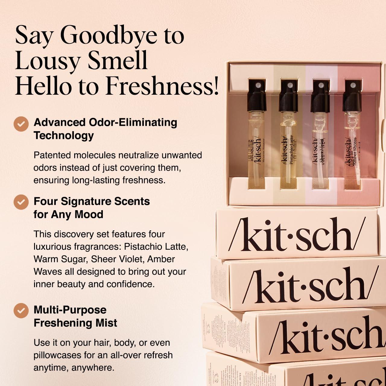 imageKitsch Hair Perfume For Women Discovery Set Pistachio Latte Warm Sugar Sheer Violet ampamp Amber Waves Patented OdorEliminating Technology Hair Spray and Body Mist 4 x 15ml