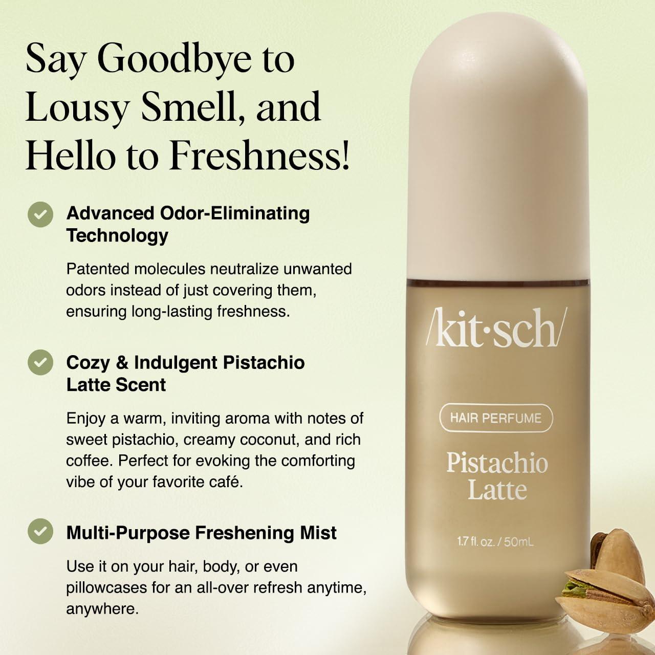 imageKitsch Hair Perfume for Women Pistachio Latte Clean Deodorizing ampamp Patented OdorEliminating Technology Hair Spray ampamp Body Mist Freshen Hair Body ampamp Pillows Coconut ampamp Warm Coffee Scent 50mL