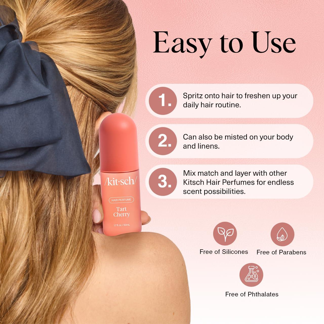 imageKitsch Hair Perfume for Women Tart Cherry Clean Deodorizing ampamp Patented OdorEliminating Technology Hair Spray ampamp Body Mist Freshen Hair Body ampamp Pillows Fruity Gourmand Scent ampamp Vanilla 50mL