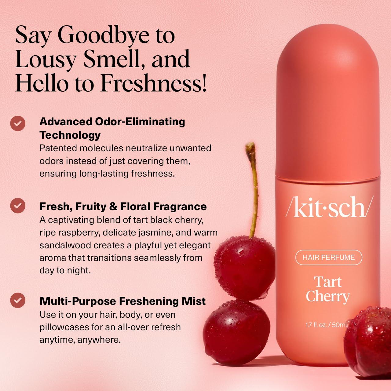 imageKitsch Hair Perfume for Women Tart Cherry Clean Deodorizing ampamp Patented OdorEliminating Technology Hair Spray ampamp Body Mist Freshen Hair Body ampamp Pillows Fruity Gourmand Scent ampamp Vanilla 50mL