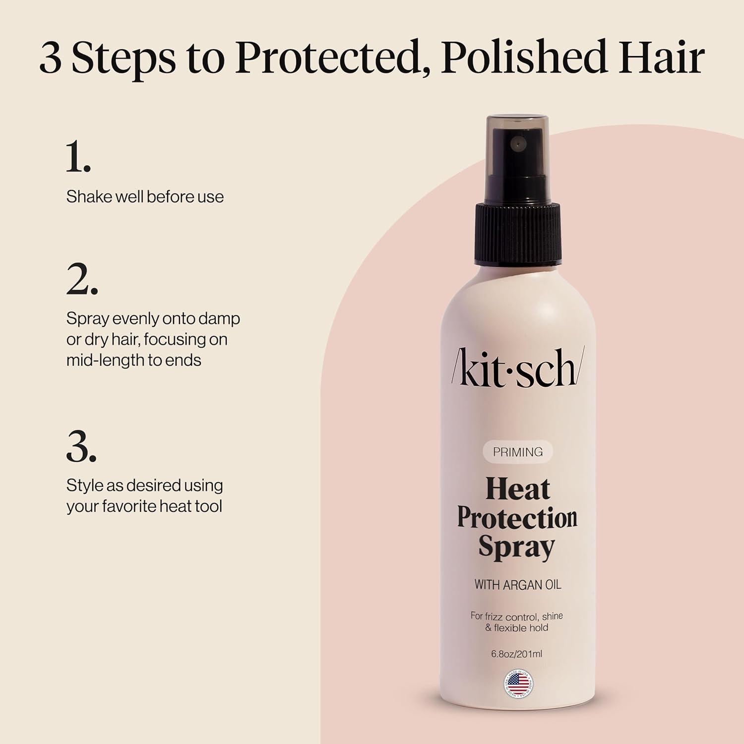 imageKitsch Heat Protection Spray for Hair Heat Protectant for Hair with Argan Oil Styling Hair Spray for Frizz Control Shine ampamp Damage Protection Protects Strands Up to 450F 68oz