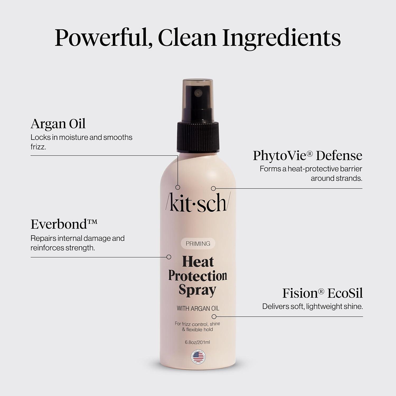 imageKitsch Heat Protection Spray for Hair Heat Protectant for Hair with Argan Oil Styling Hair Spray for Frizz Control Shine ampamp Damage Protection Protects Strands Up to 450F 68oz
