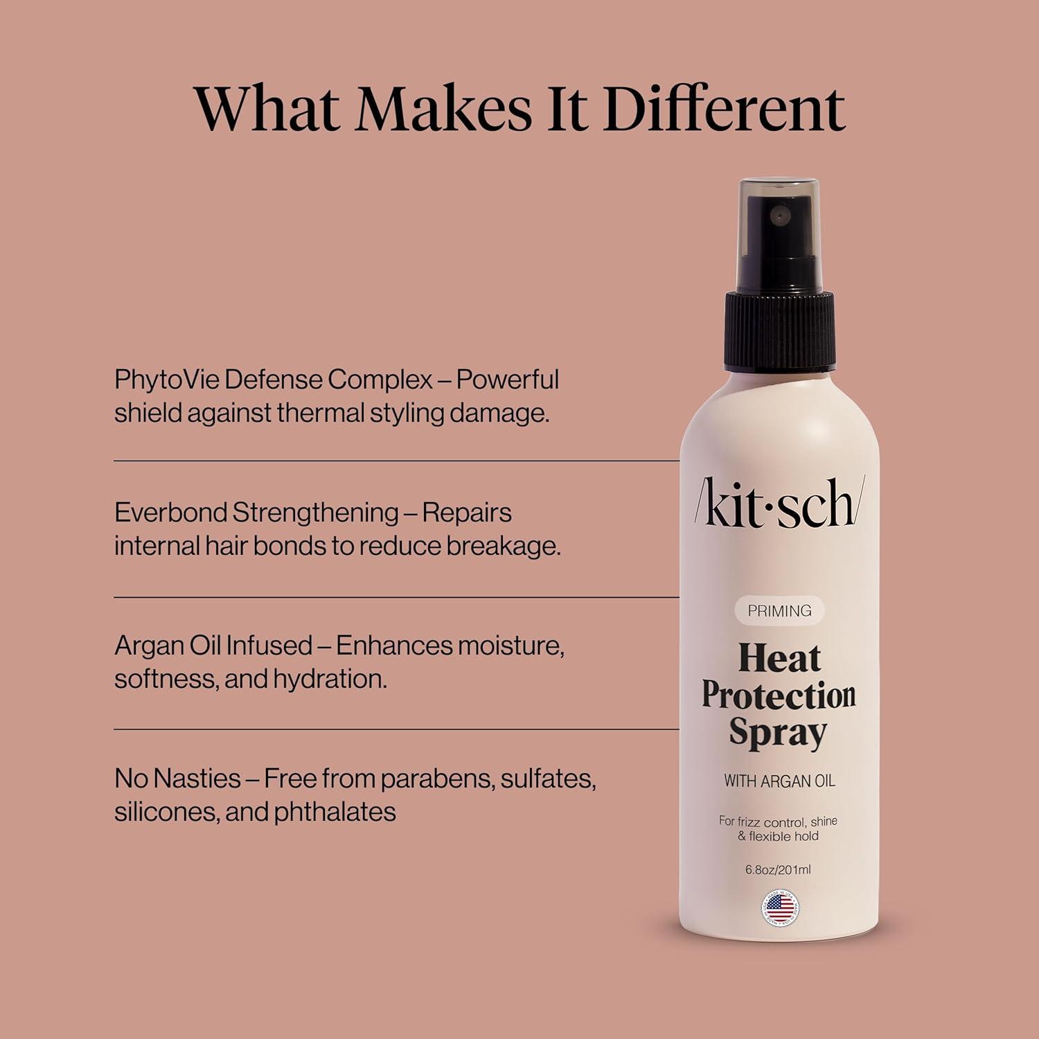 imageKitsch Heat Protection Spray for Hair Heat Protectant for Hair with Argan Oil Styling Hair Spray for Frizz Control Shine ampamp Damage Protection Protects Strands Up to 450F 68oz